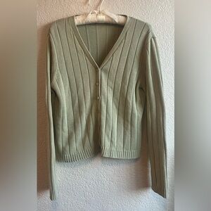 august silk Sage Green Ribbed V-Neck Button Cardigan